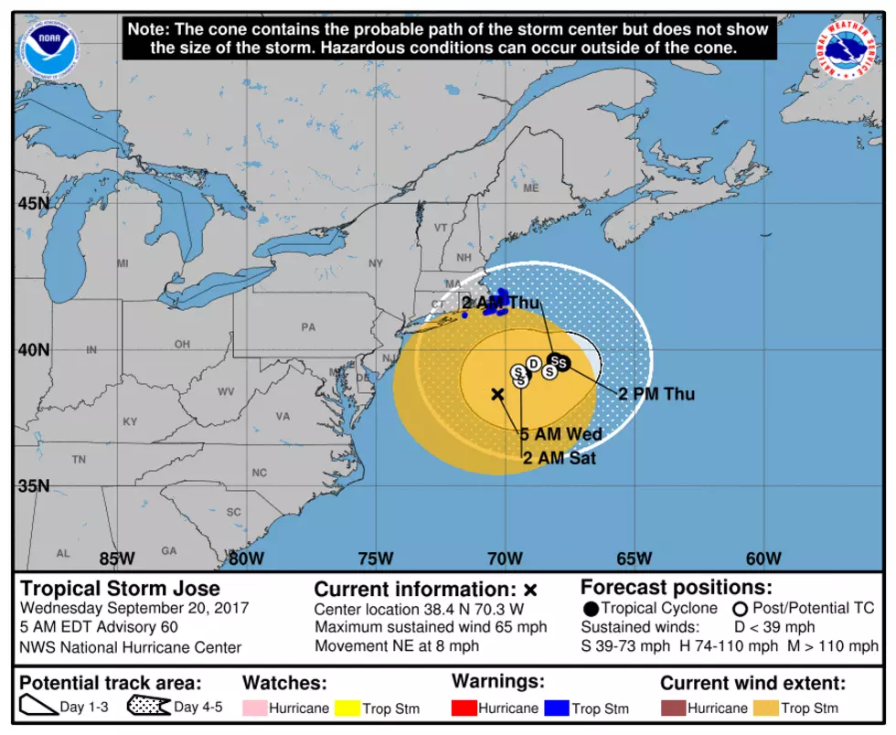 Tropical Storm Jose forecast update, as of 5 a.m. Wednesday. (NOAA / NHC)